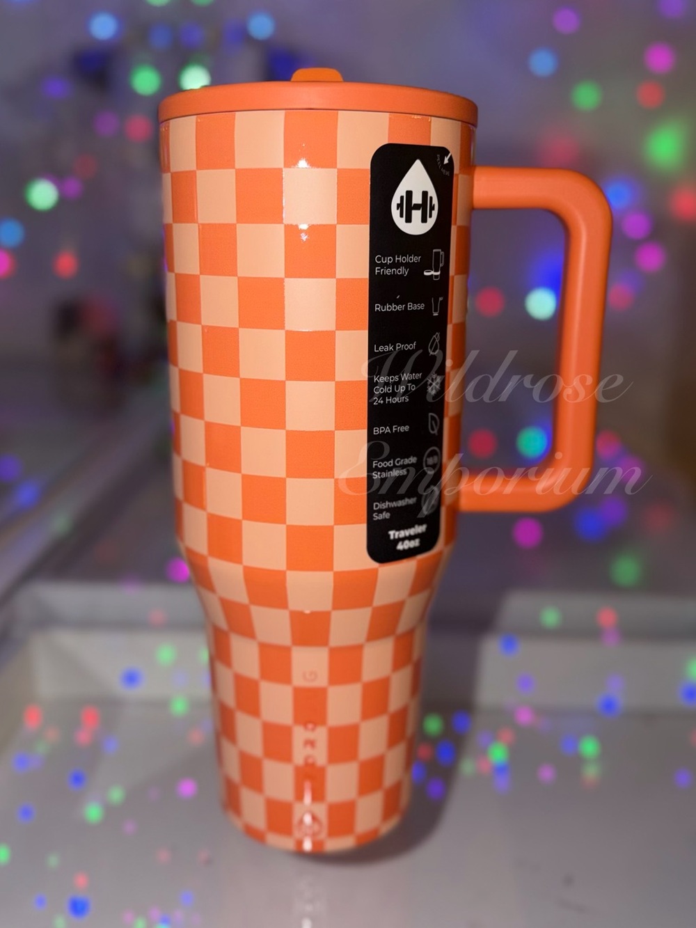 HydroJug 40oz traveler tumbler orange checkers NEW